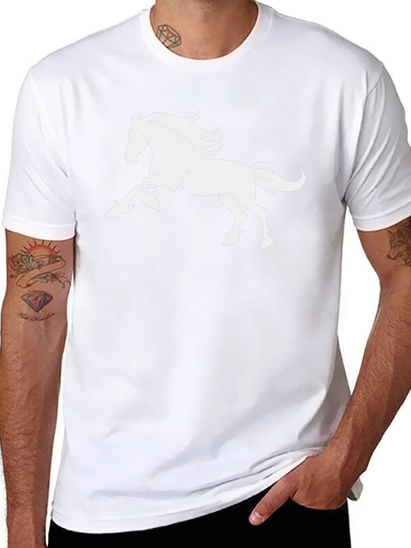 Bold Black Tee with Majestic White Horse Graphic