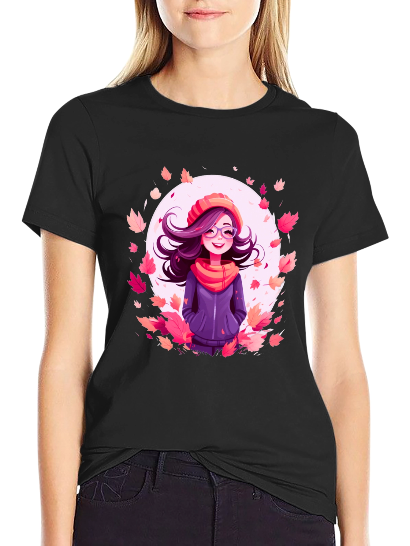 Autumn Girl Graphic Tee - Black T-Shirt