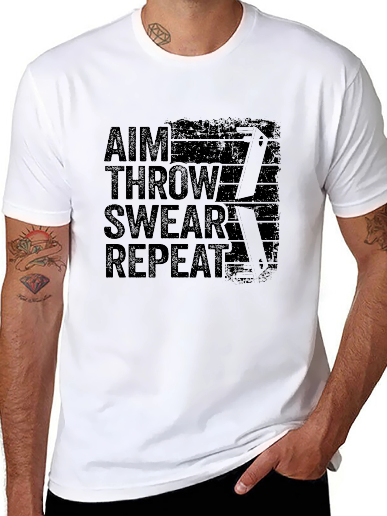 Aim Throw Swear Repeat - Mens Black T-Shirt