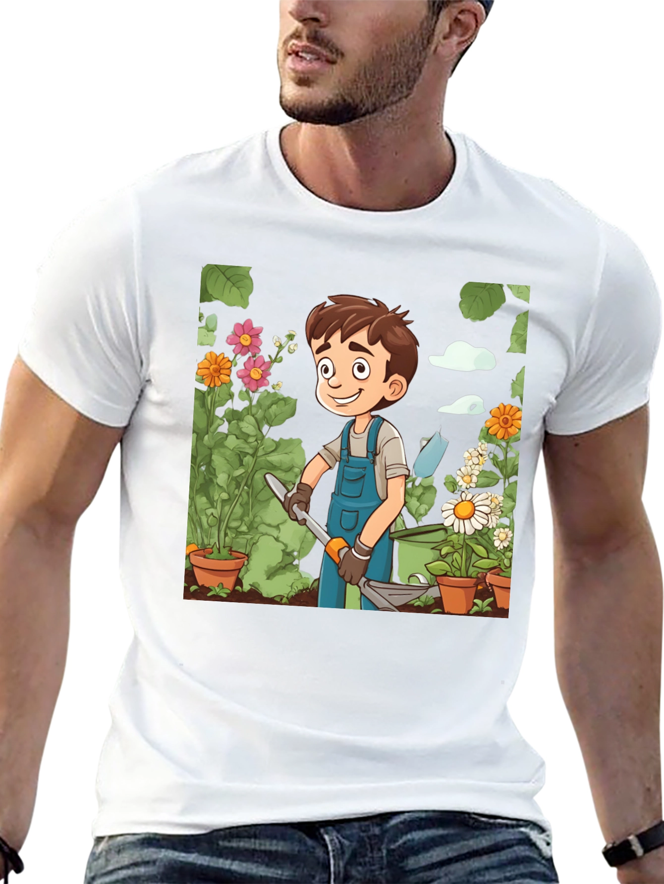 Gardener Boy Graphic Tee - Black Cotton T-Shirt