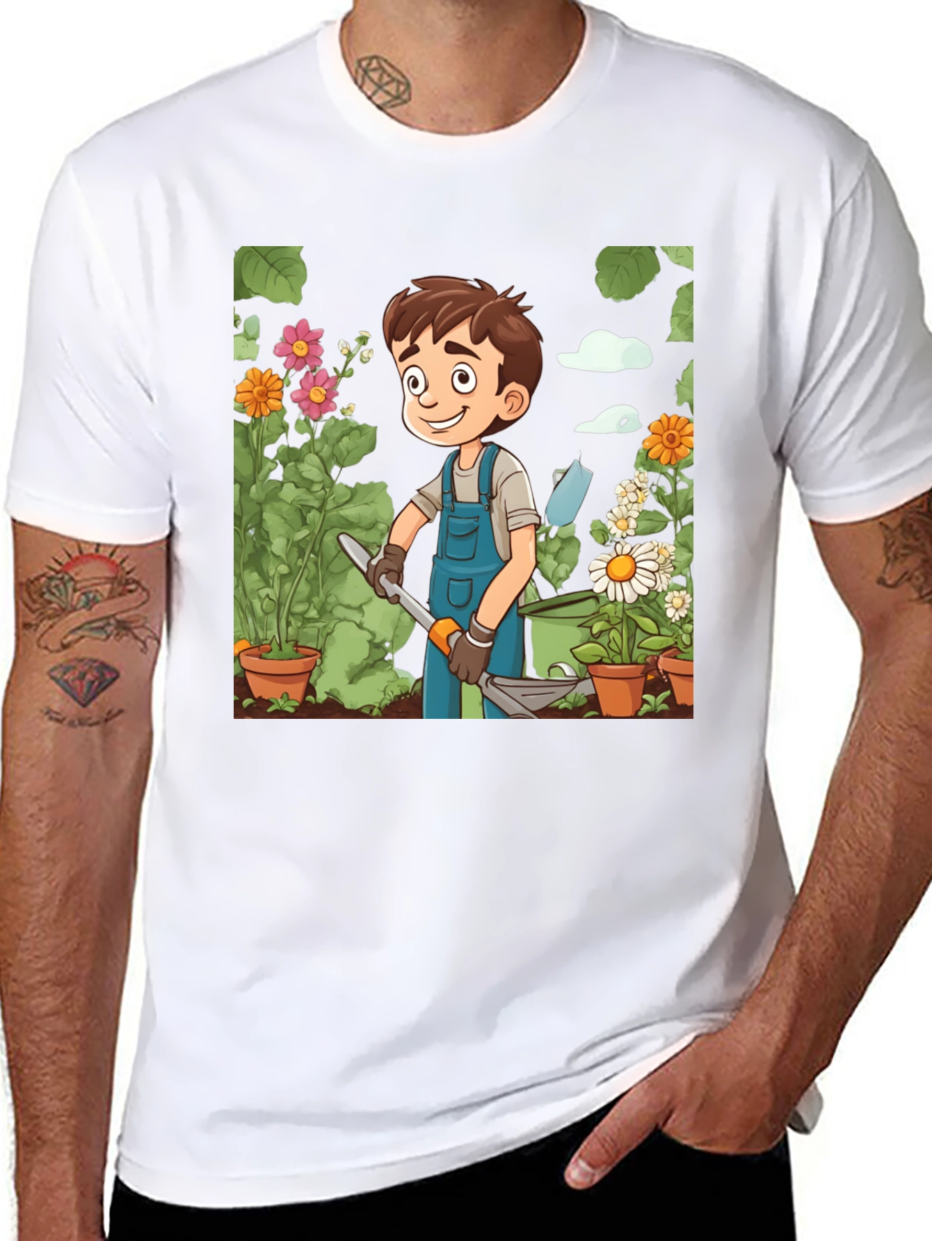 Gardener Boy Graphic Tee - Black Cotton T-Shirt