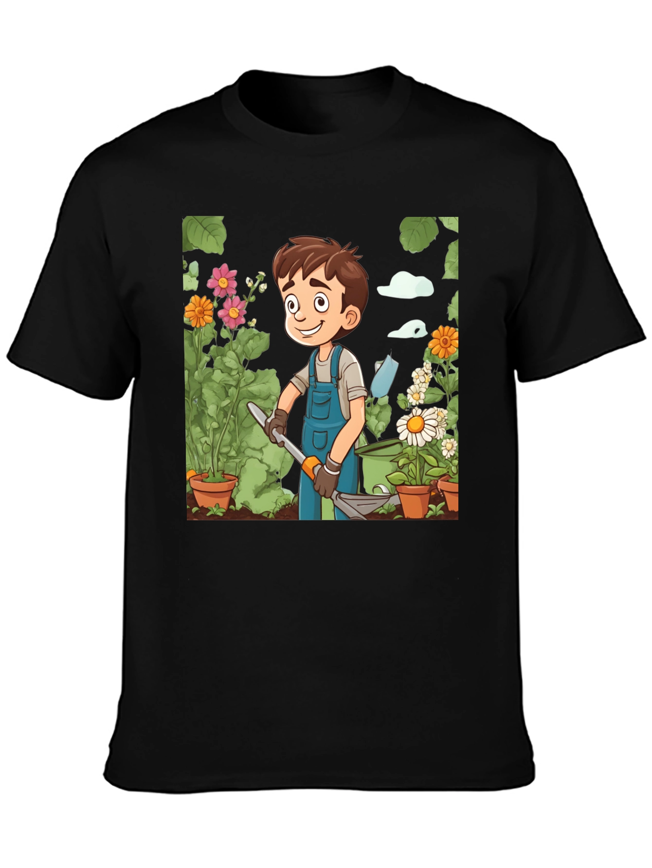 Gardener Boy Graphic Tee - Black Cotton T-Shirt