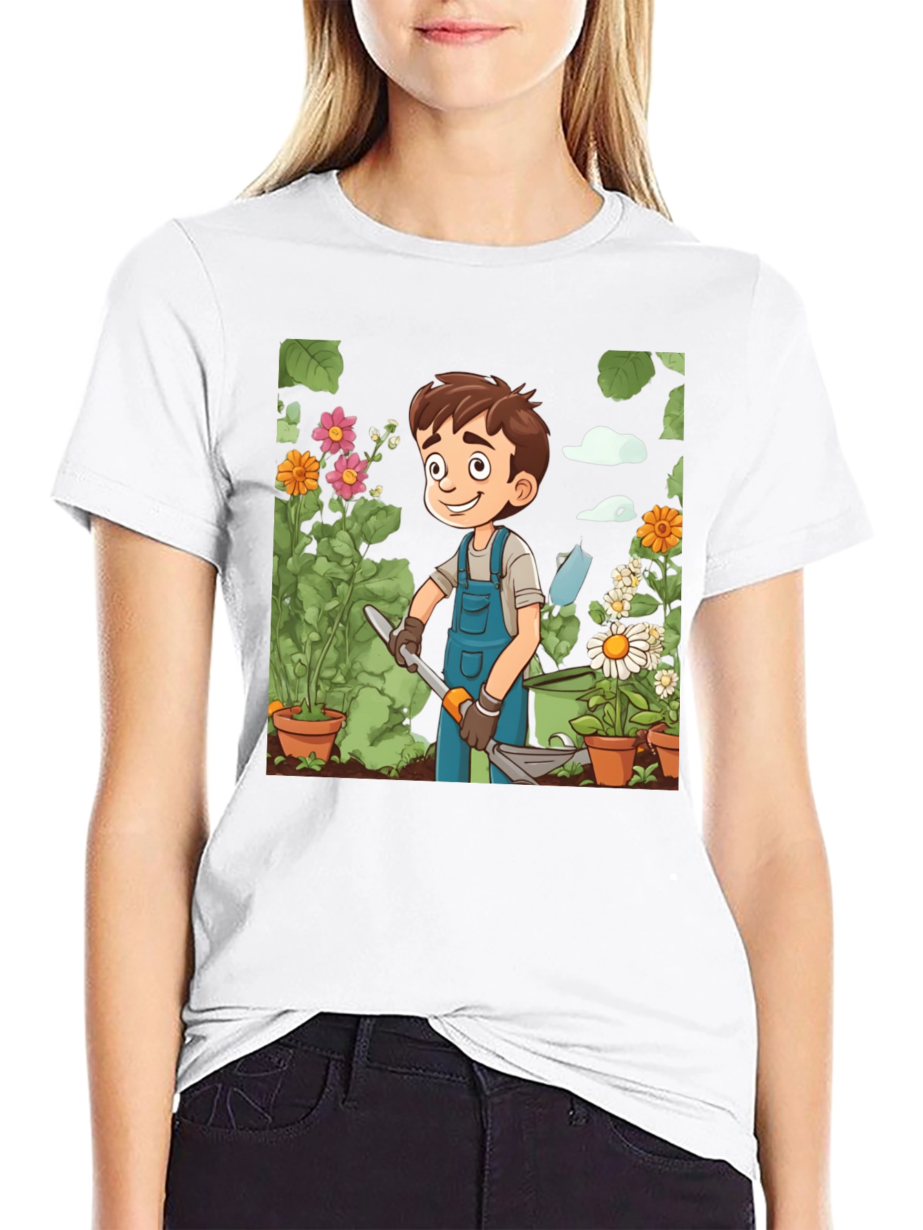 Gardener Boy Graphic Tee - Black Cotton T-Shirt