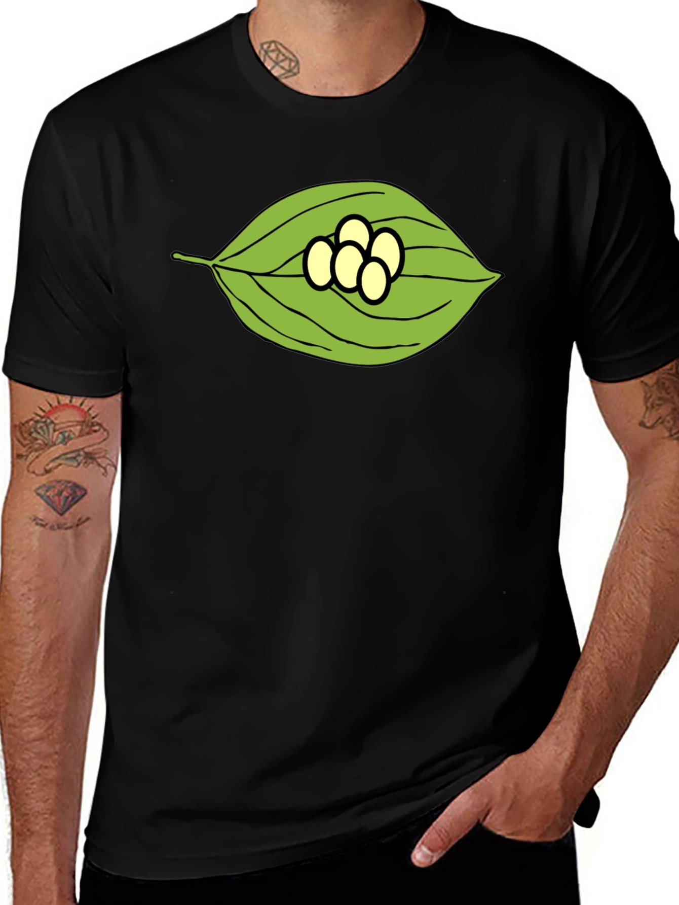 Leaf and Eggs Graphic Black T-Shirt