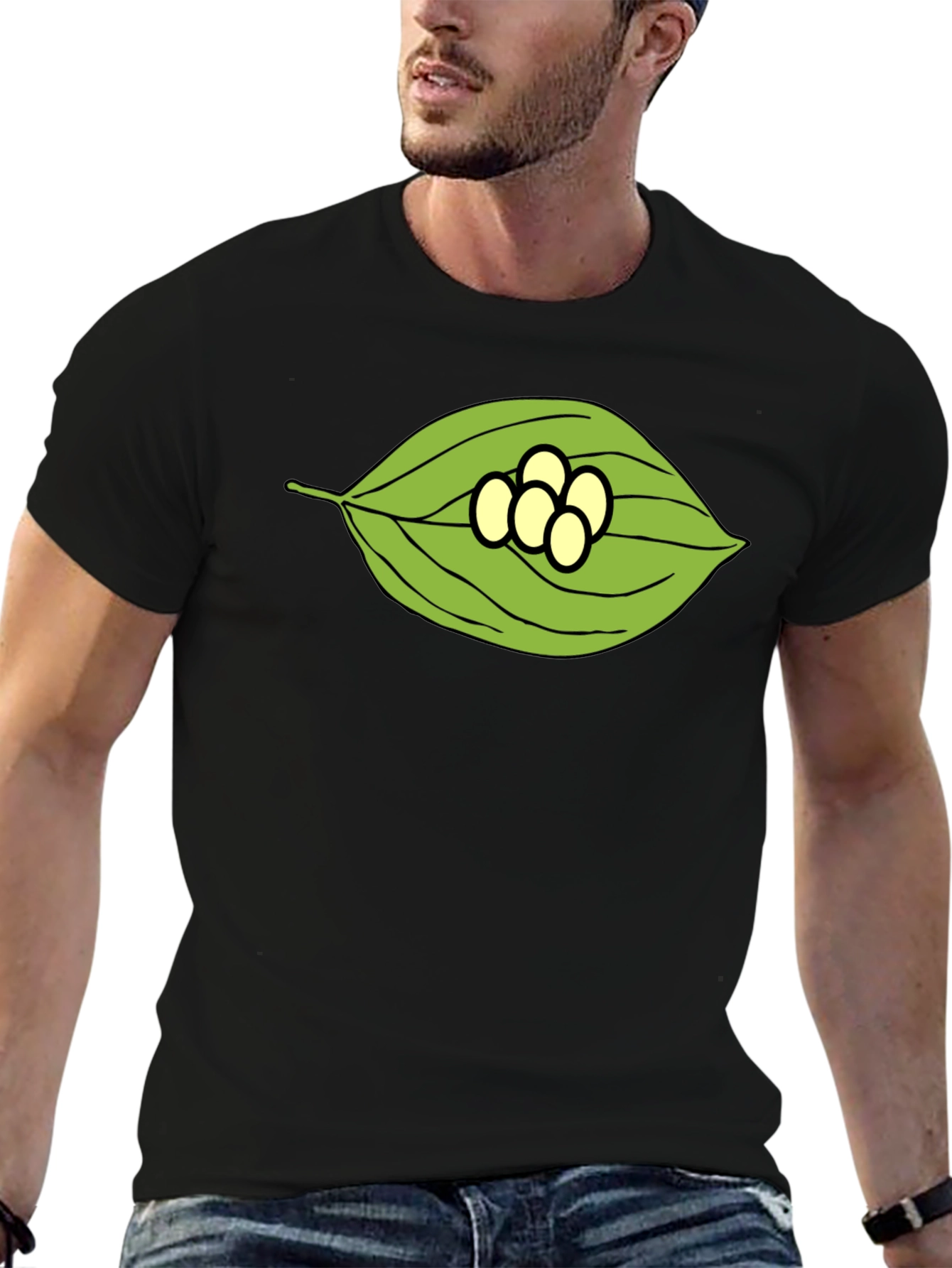 Leaf and Eggs Graphic Black T-Shirt
