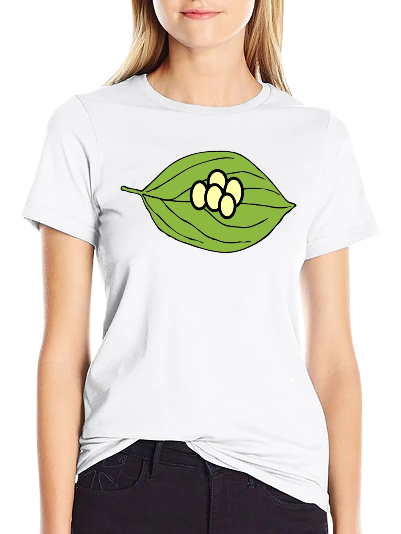 Leaf and Eggs Graphic Black T-Shirt