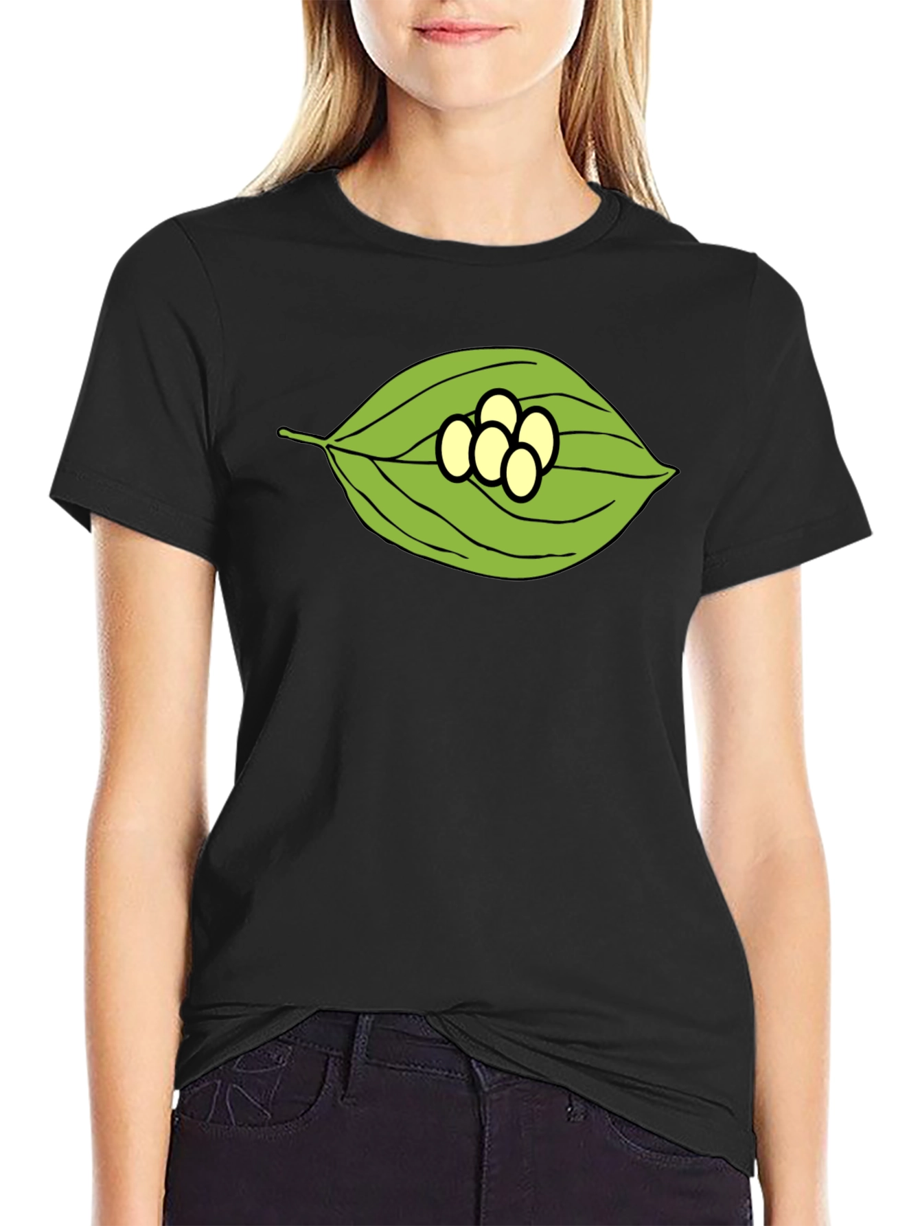 Leaf and Eggs Graphic Black T-Shirt