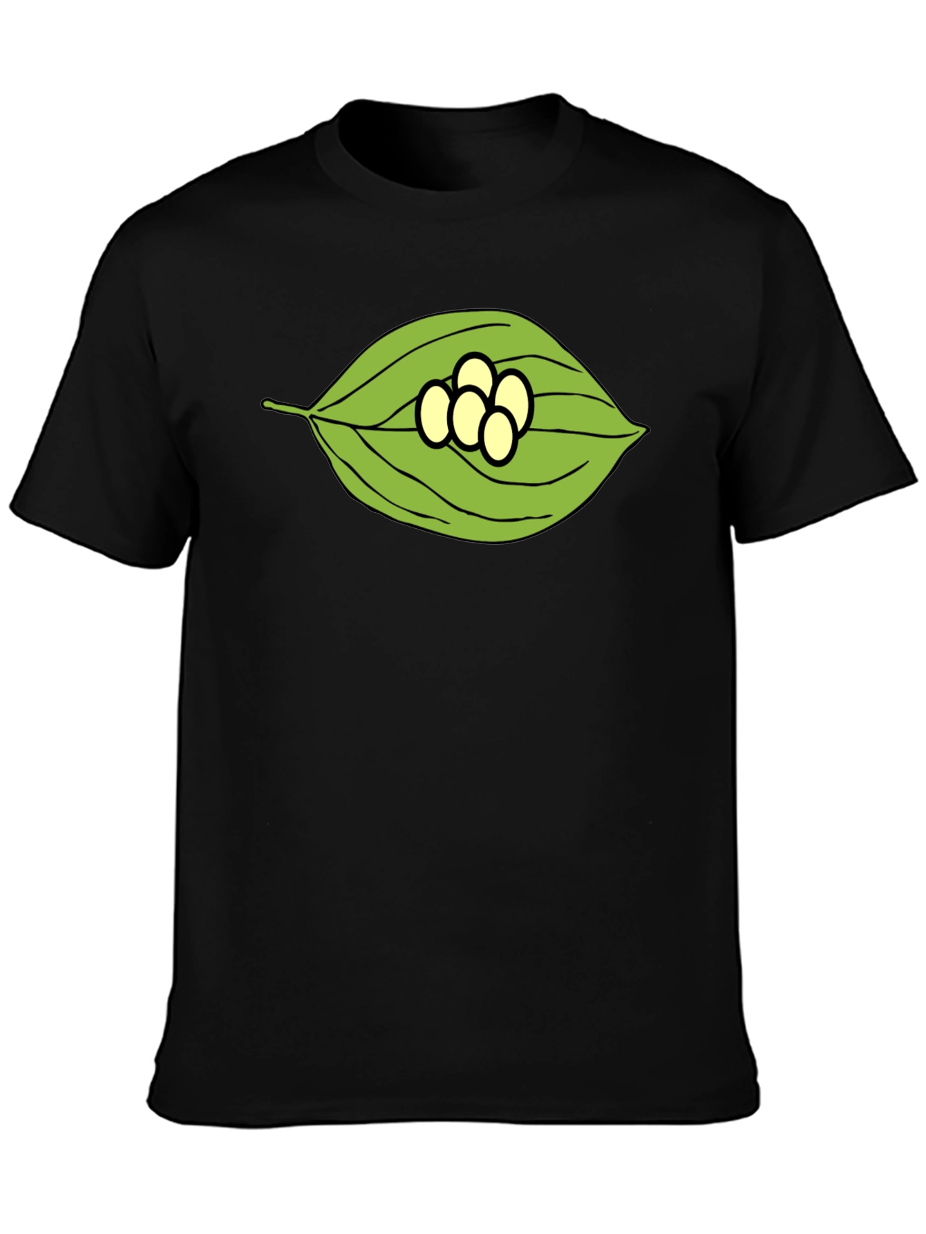 Leaf and Eggs Graphic Black T-Shirt