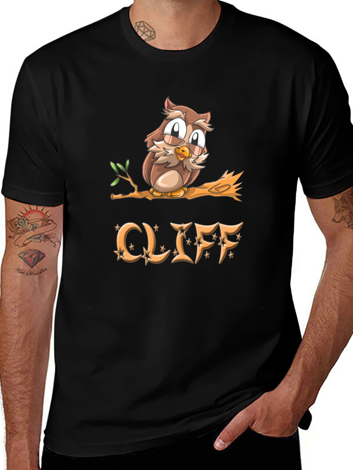 Cliff Owl Graphic Tee - Mens Black Cotton T-Shirt