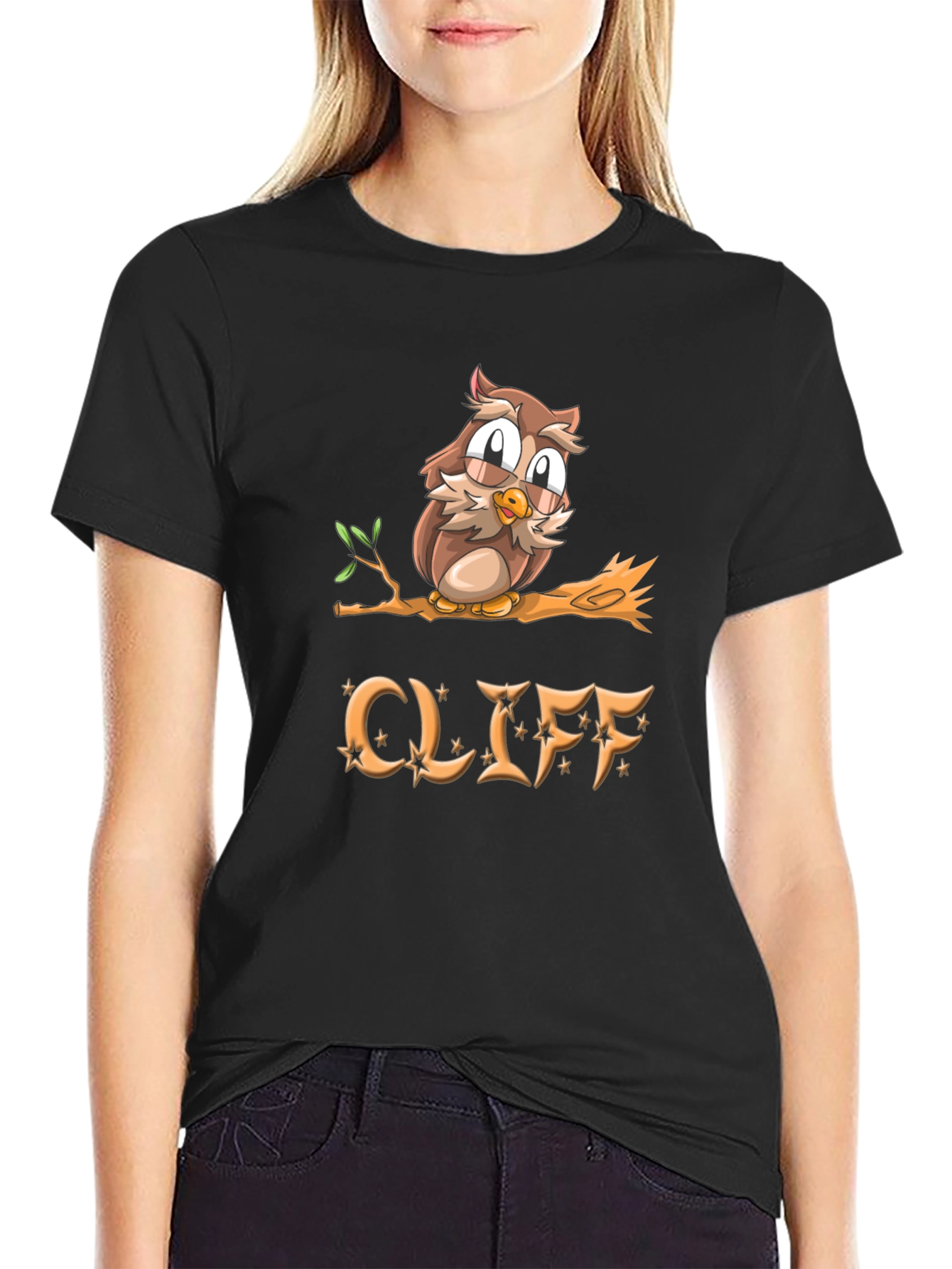 Cliff Owl Graphic Tee - Mens Black Cotton T-Shirt