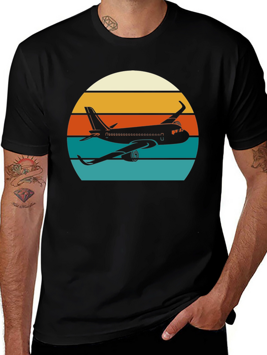 Retro Airplane Sunset Graphic Tee - Aviation Lover Shirt