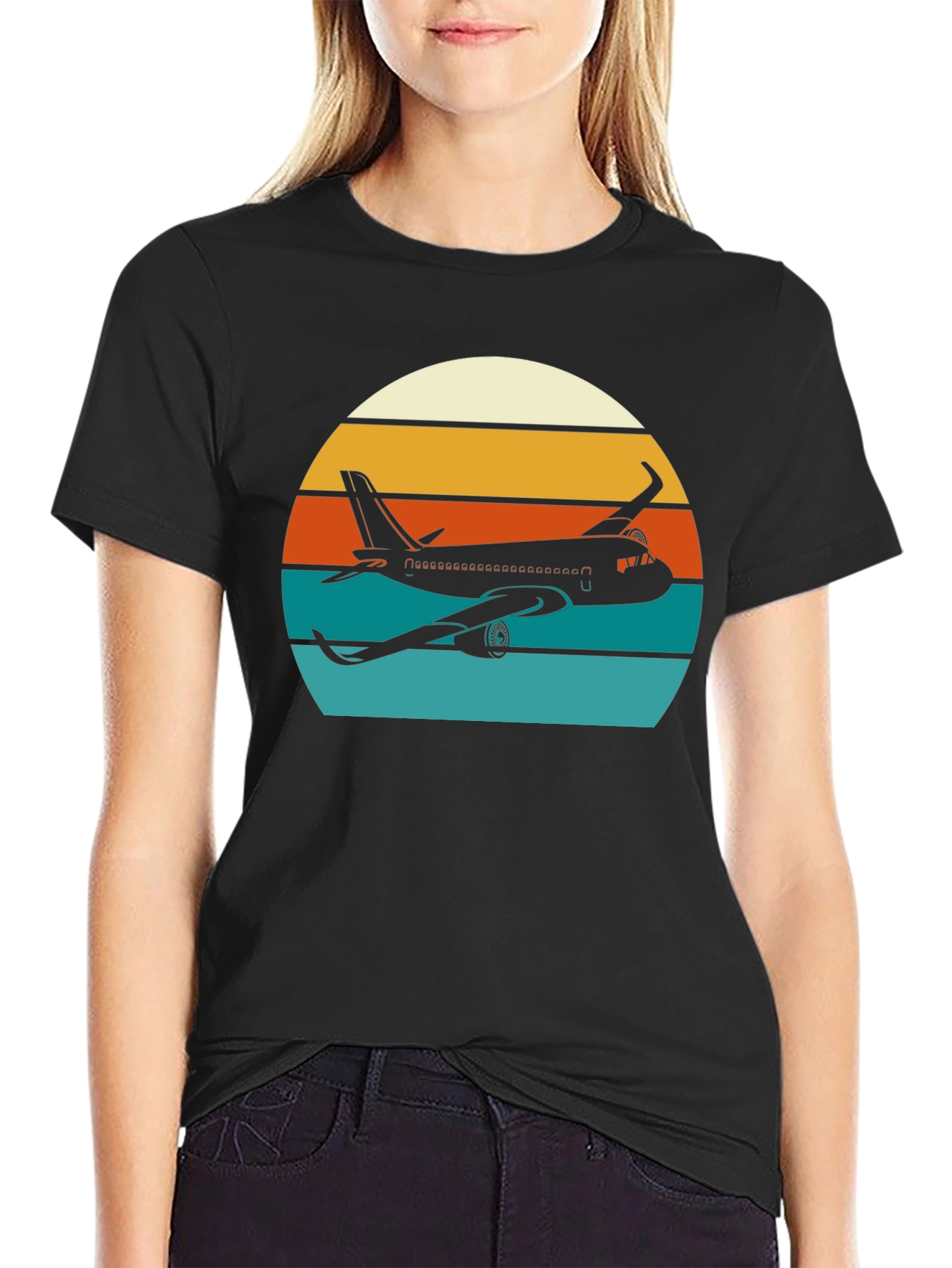 Retro Airplane Sunset Graphic Tee - Aviation Lover Shirt