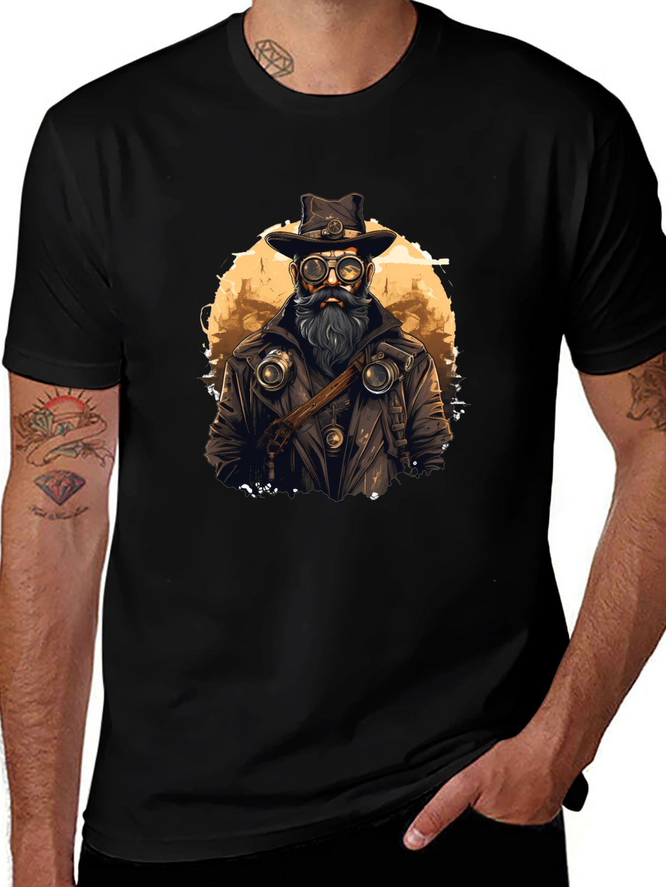 Steampunk Style Graphic Tee - Black