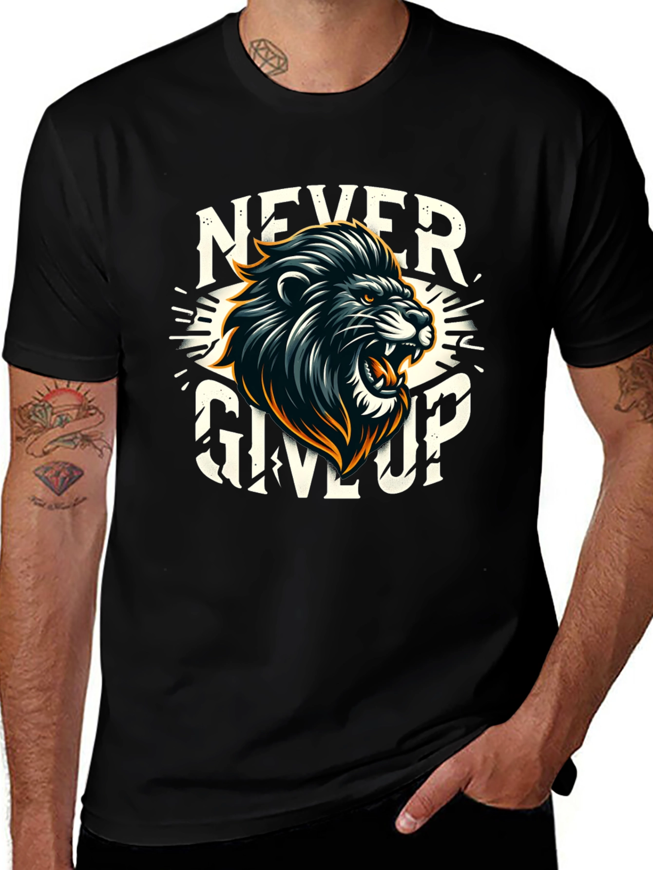 Never Give Up Lion Graphic T-Shirt