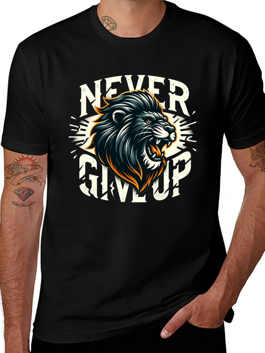 Never Give Up Lion Graphic T-Shirt