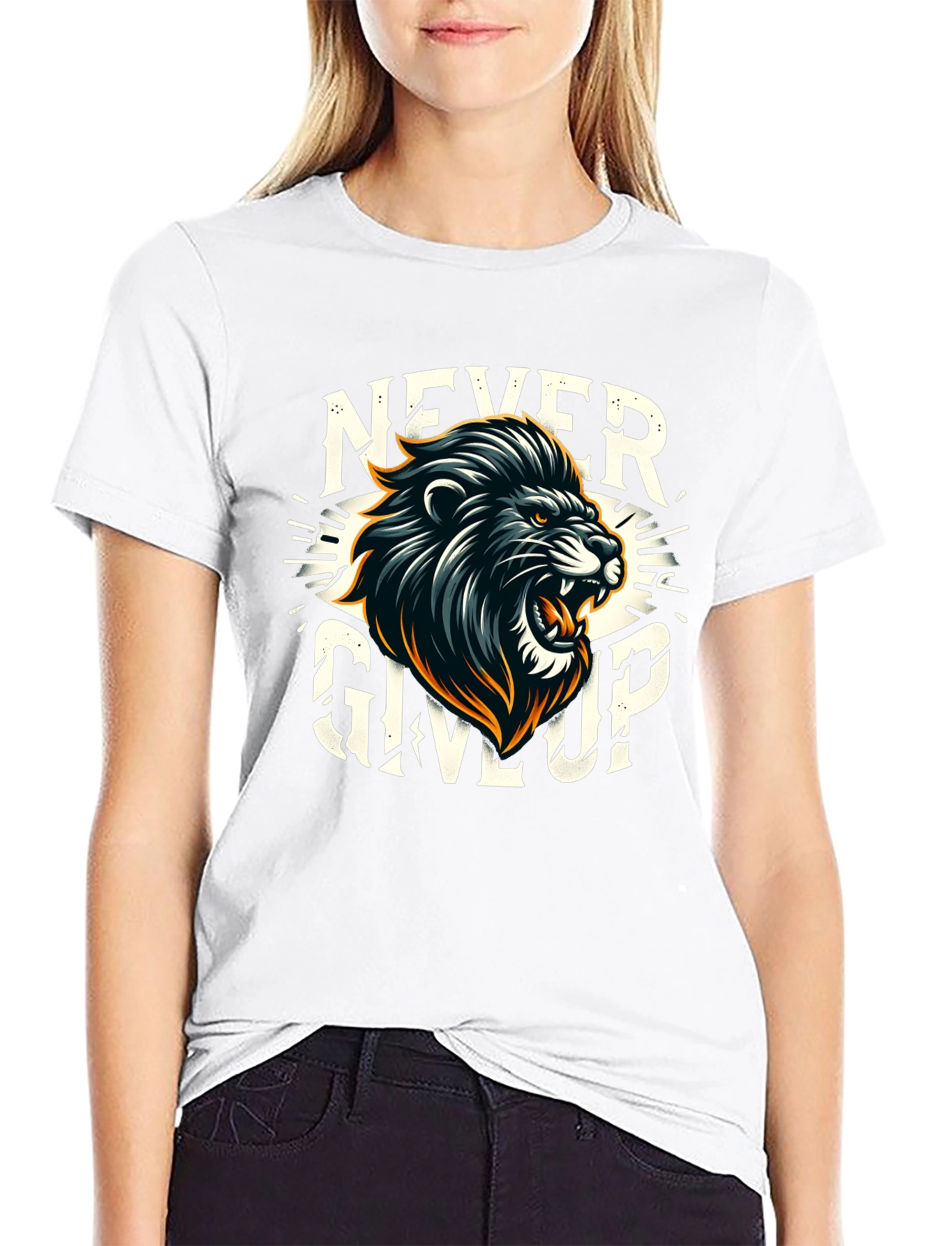 Never Give Up Lion Graphic T-Shirt