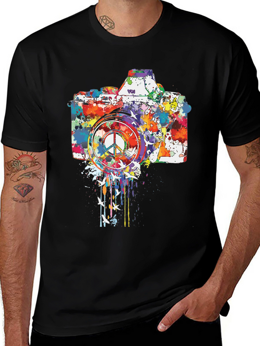 Peace Camera Graphic Tee - Artsy Design