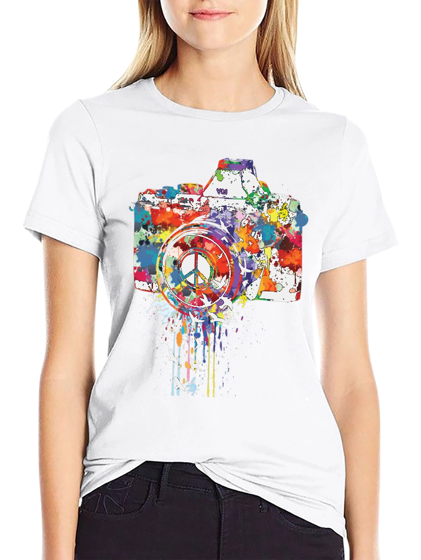 Peace Camera Graphic Tee - Artsy Design