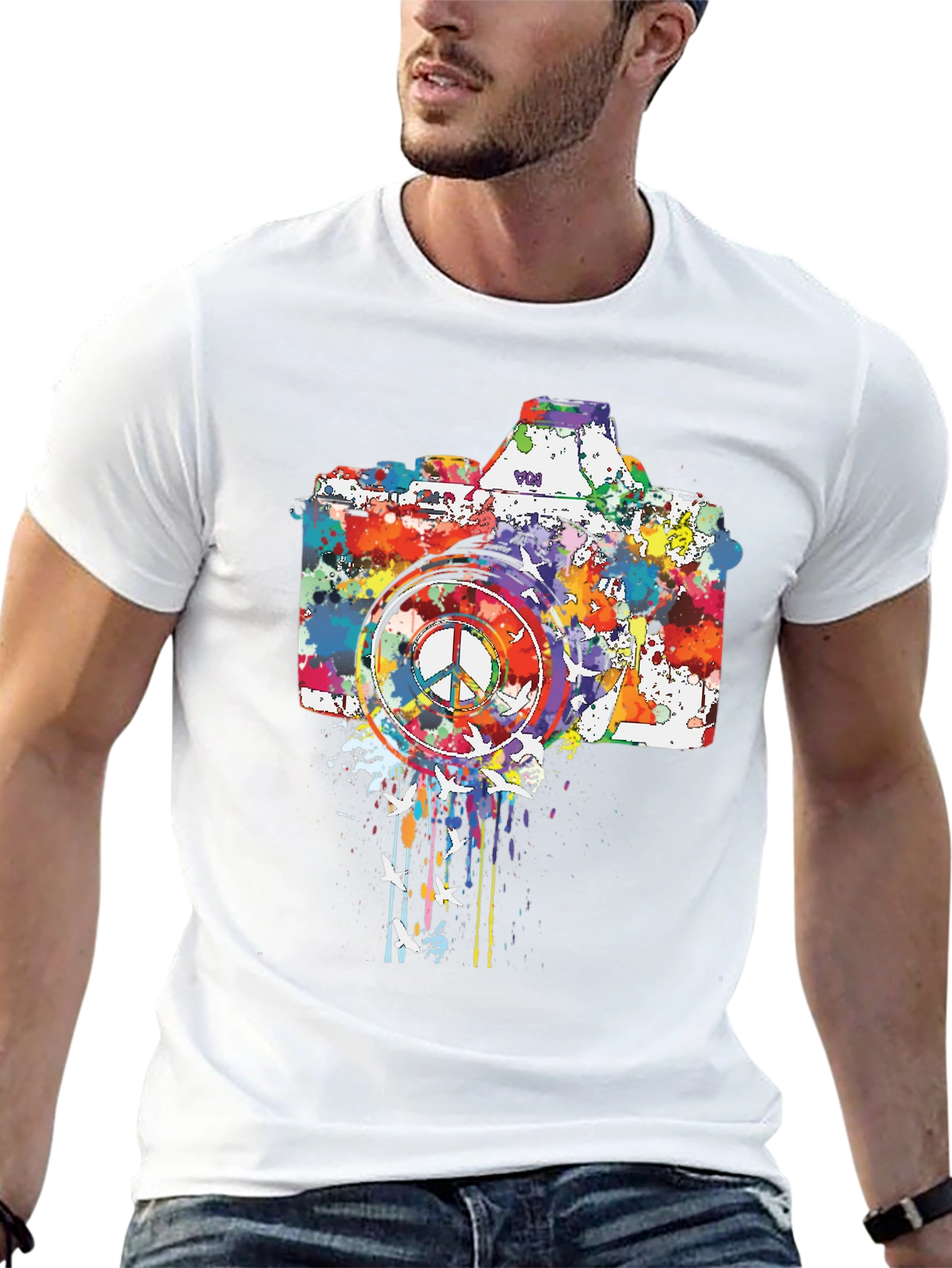 Peace Camera Graphic Tee - Artsy Design