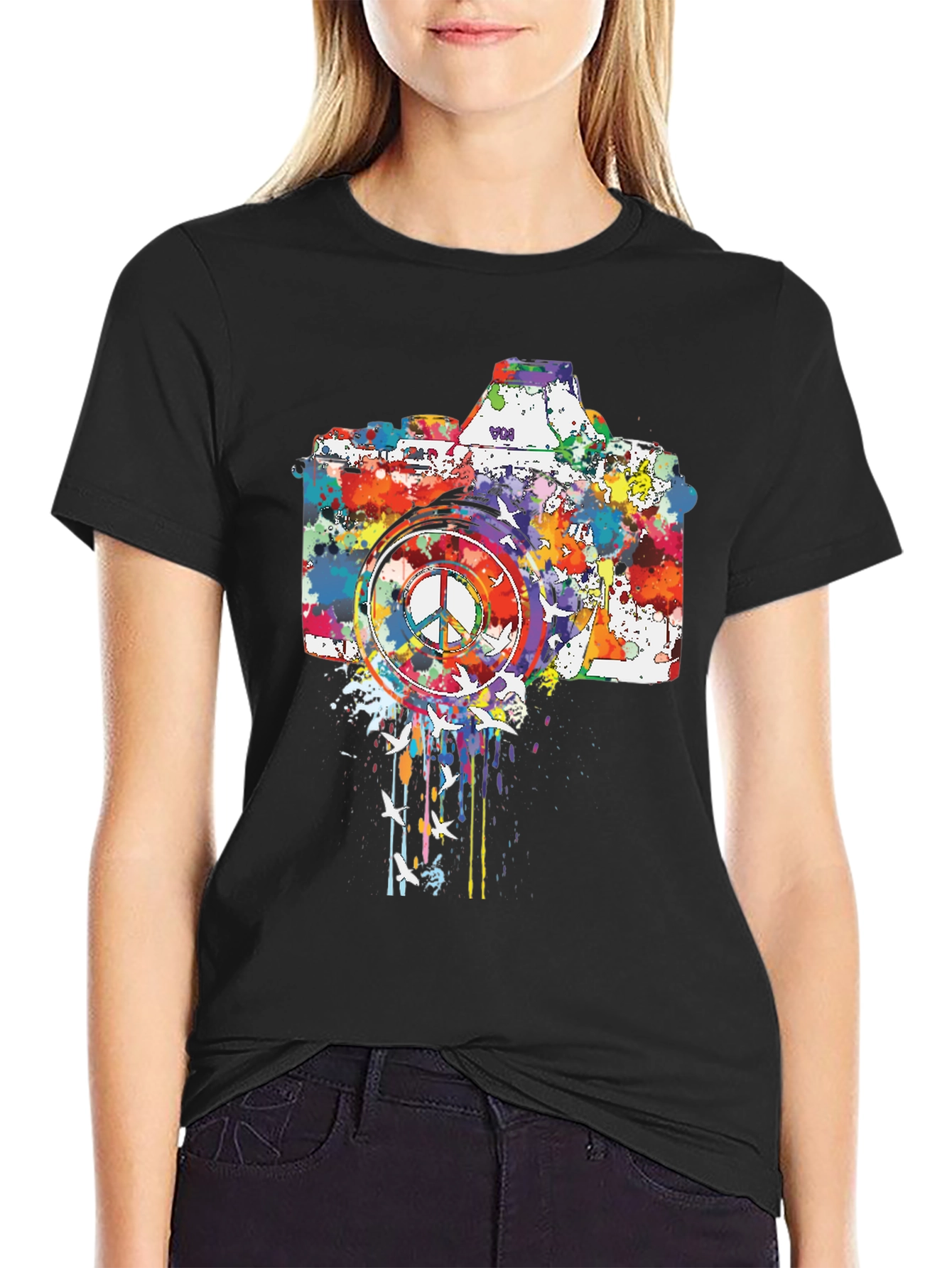 Peace Camera Graphic Tee - Artsy Design