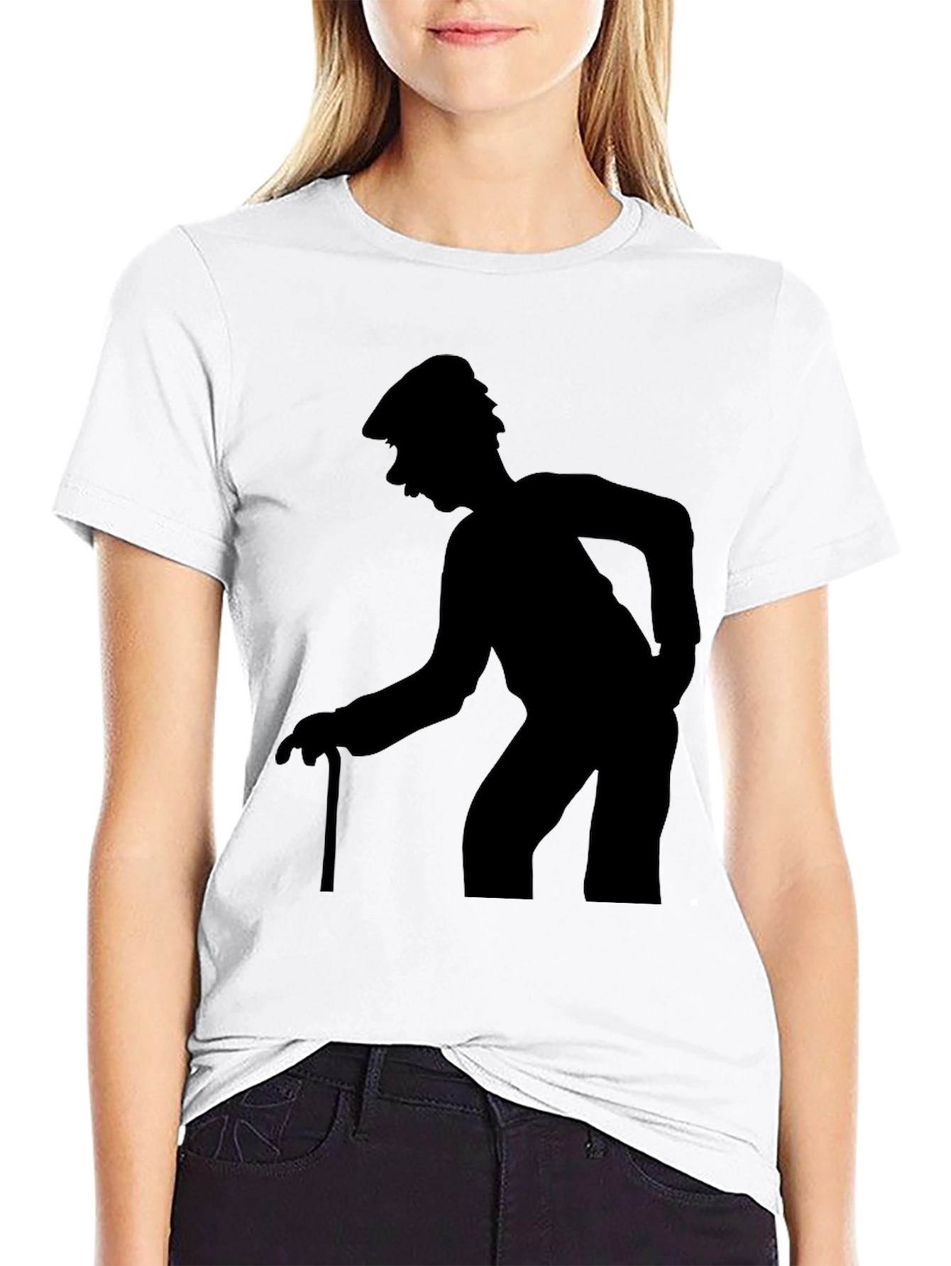 Silhouette Old Man Walking Stick T-Shirt