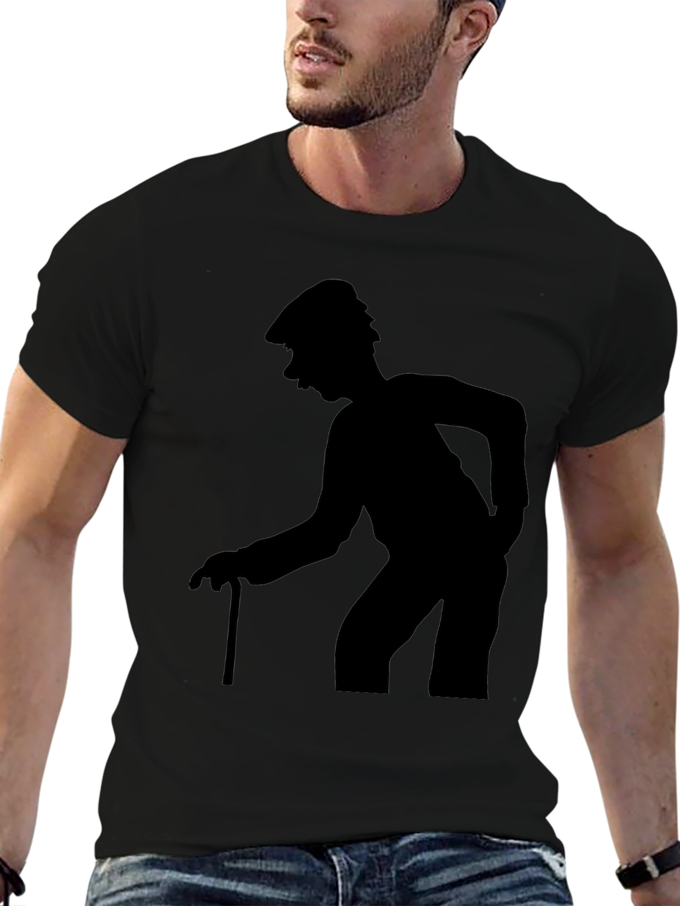 Silhouette Old Man Walking Stick T-Shirt