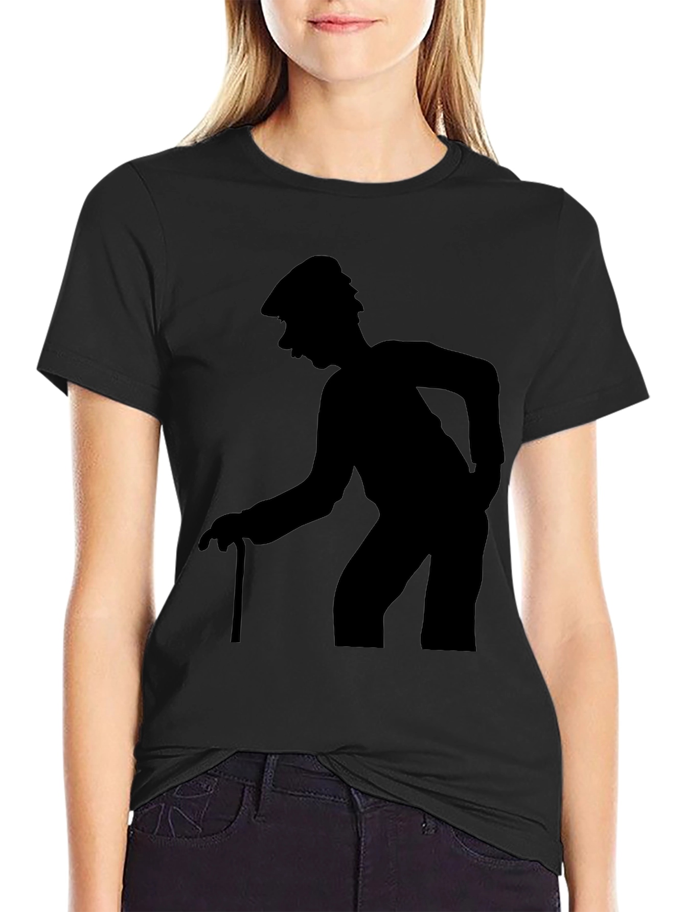 Silhouette Old Man Walking Stick T-Shirt