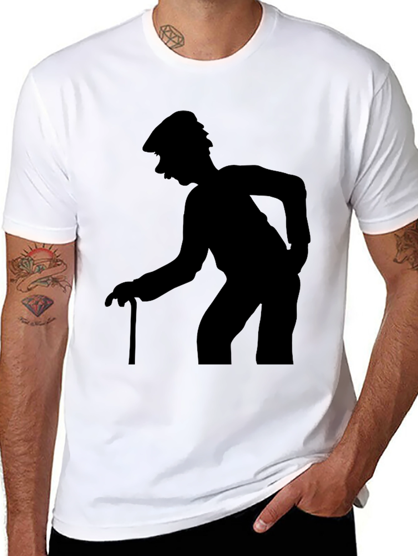 Silhouette Old Man Walking Stick T-Shirt