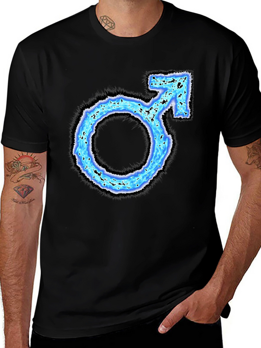 Mens Black T-Shirt with Blue Male Symbol Graphic
