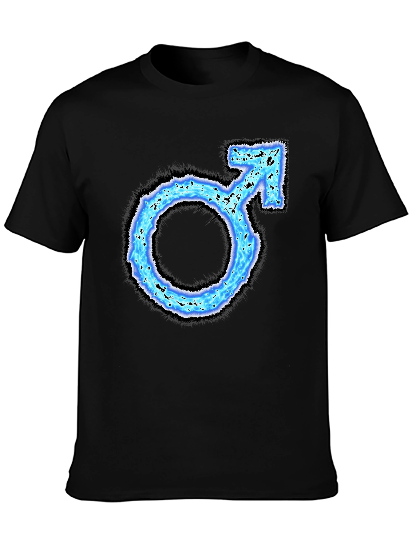 Mens Black T-Shirt with Blue Male Symbol Graphic