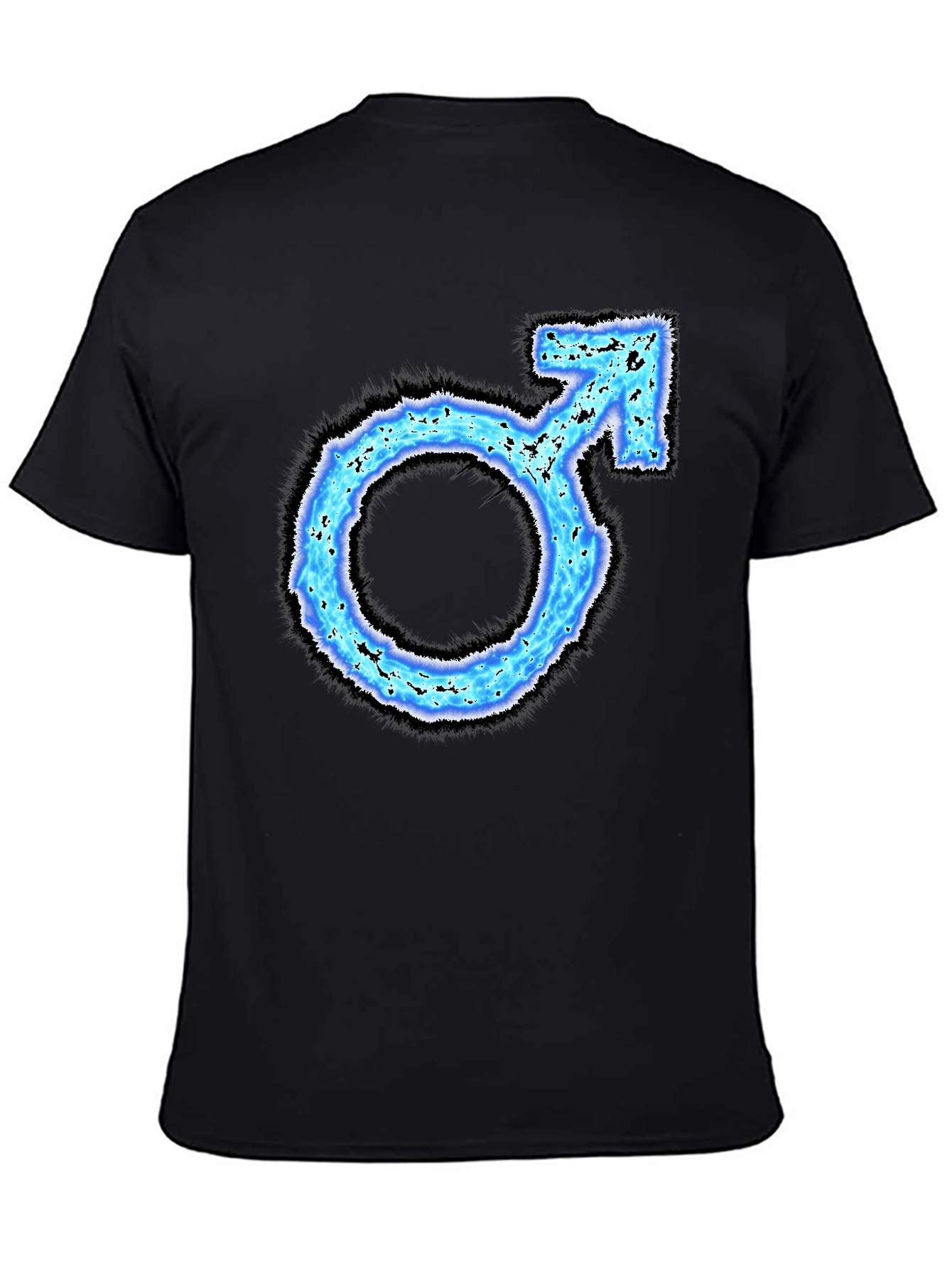 Mens Black T-Shirt with Blue Male Symbol Graphic