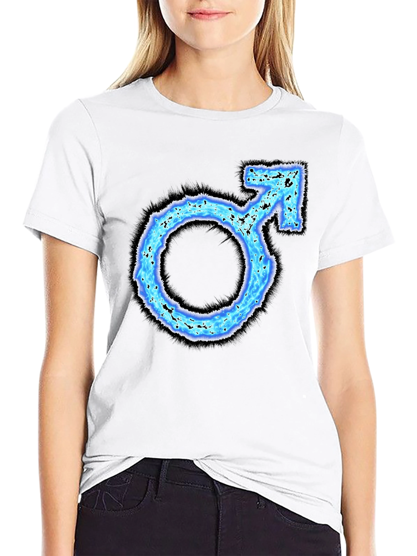 Mens Black T-Shirt with Blue Male Symbol Graphic