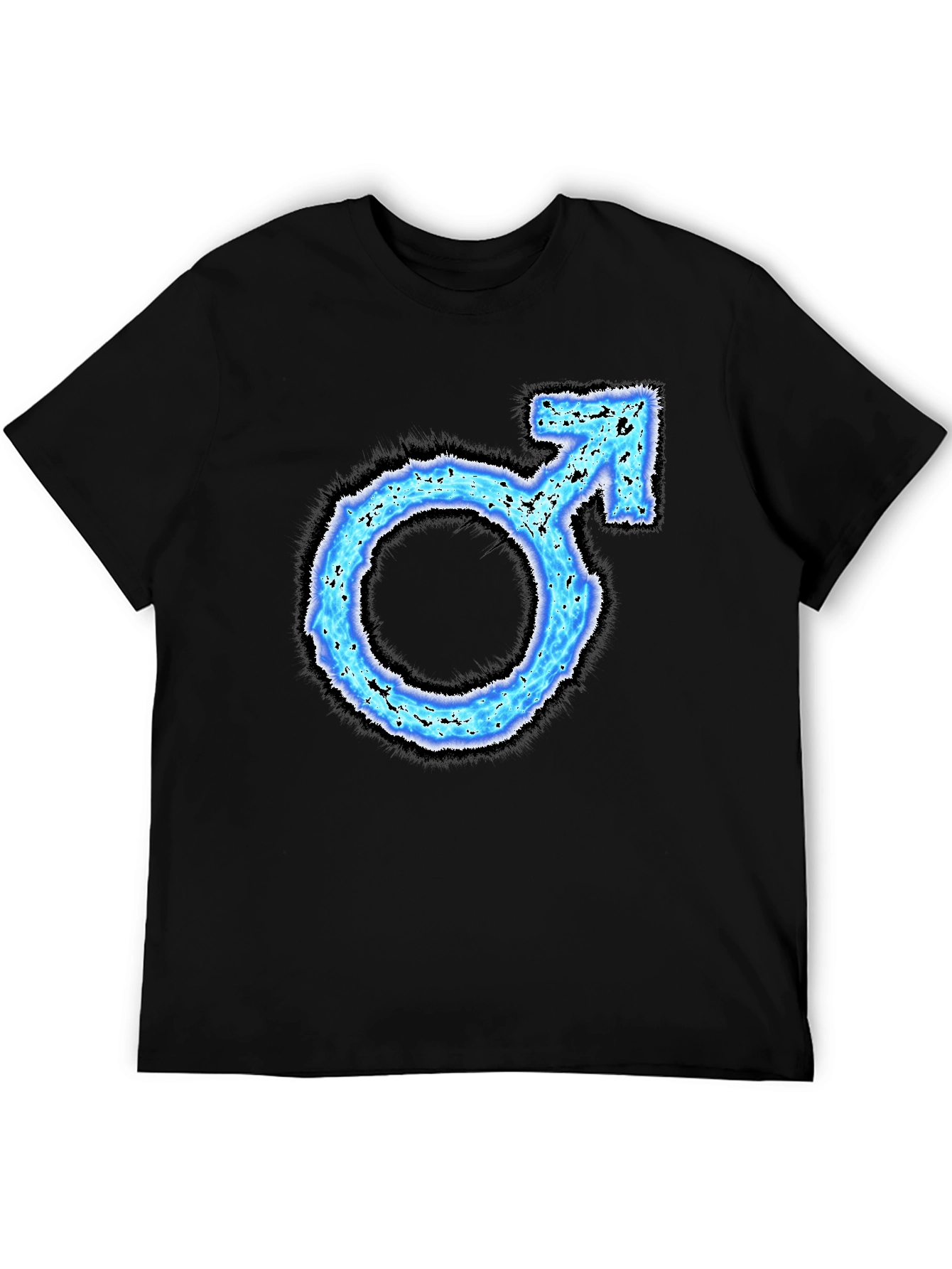 Mens Black T-Shirt with Blue Male Symbol Graphic
