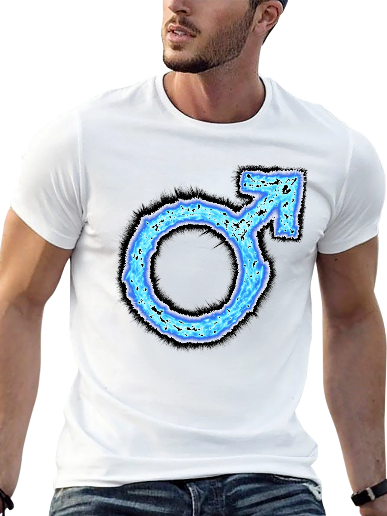 Mens Black T-Shirt with Blue Male Symbol Graphic
