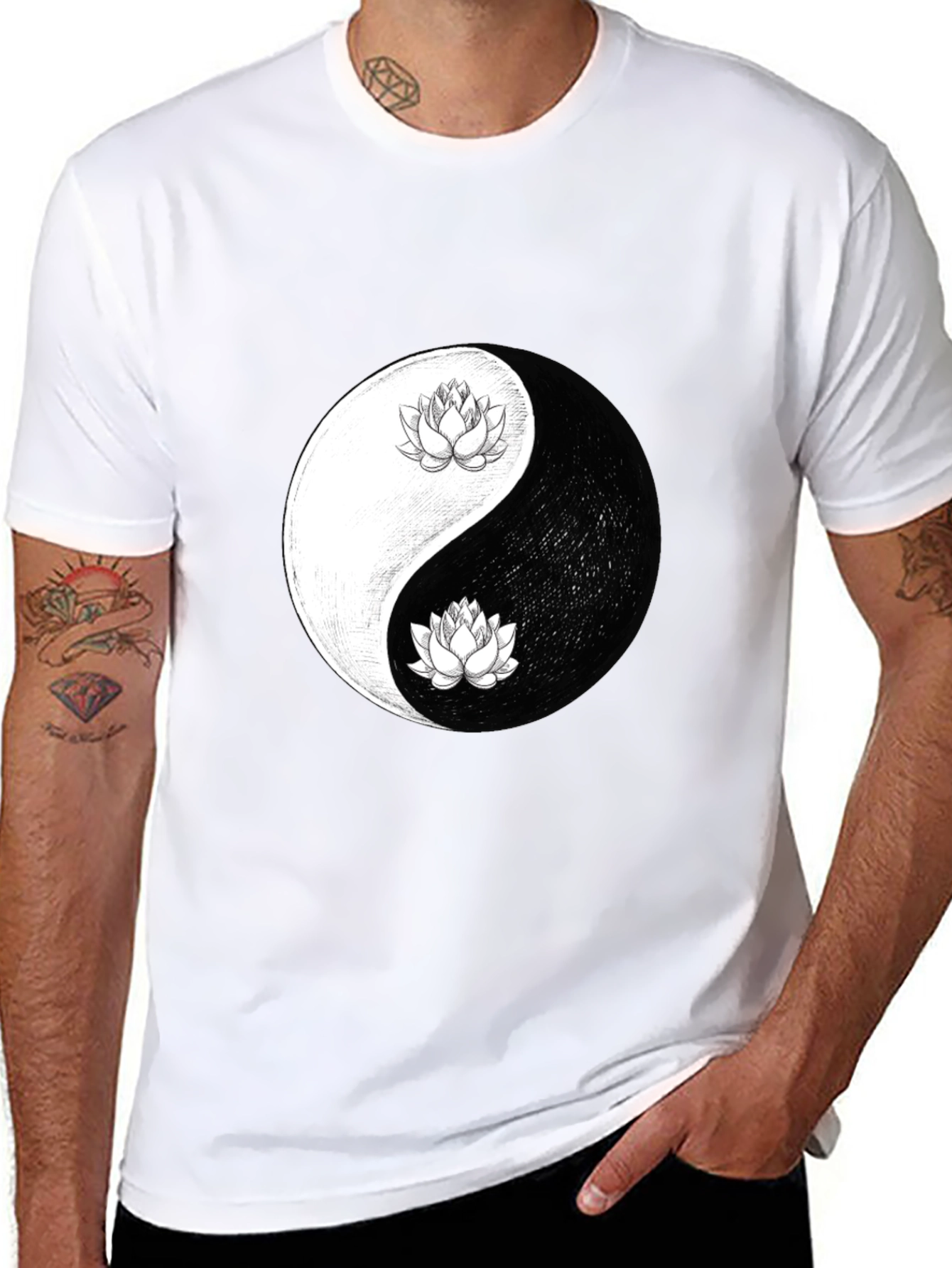 Yin Yang Lotus Graphic Tee - Mens Comfort