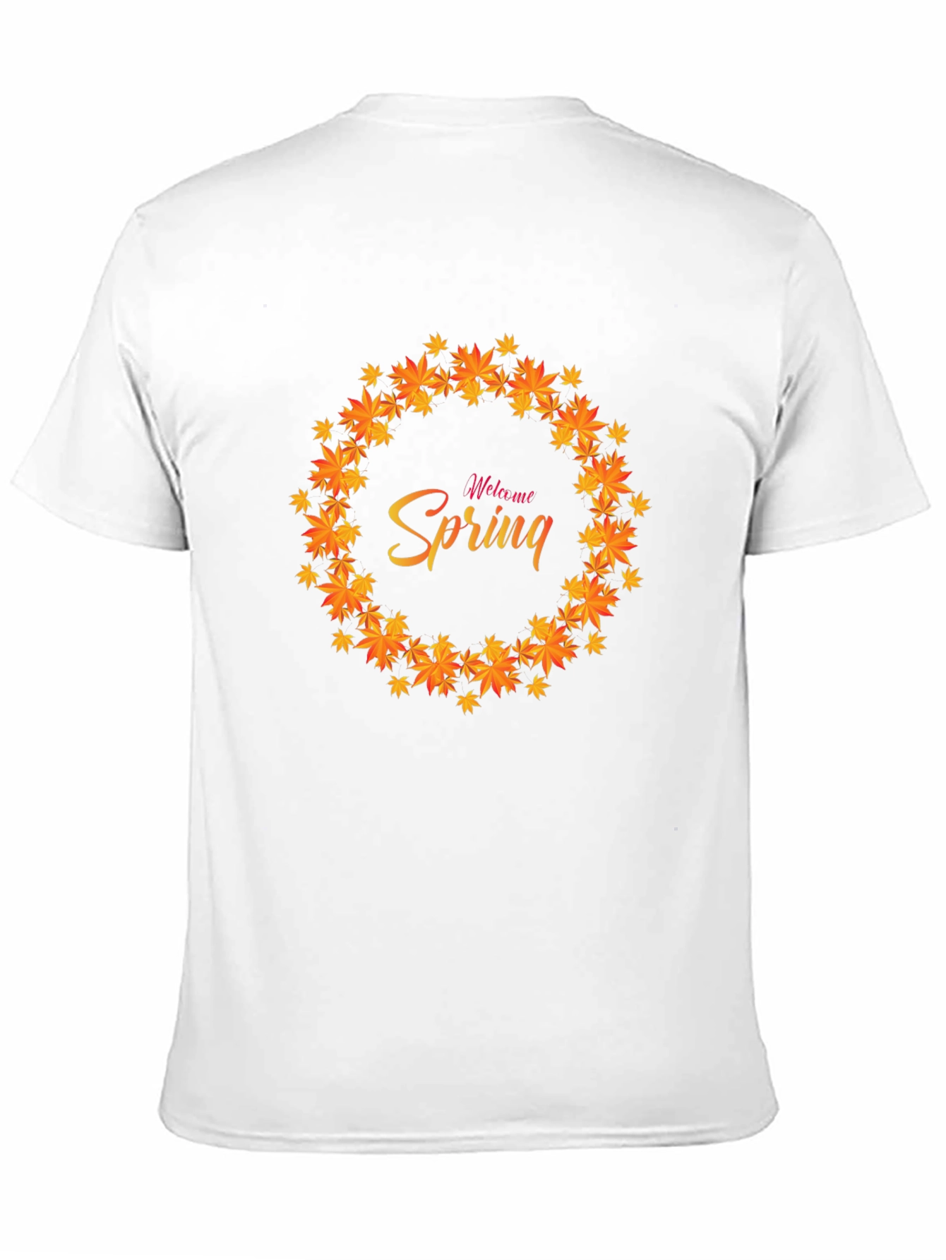 Welcome Spring Leaf Wreath Black T-Shirt