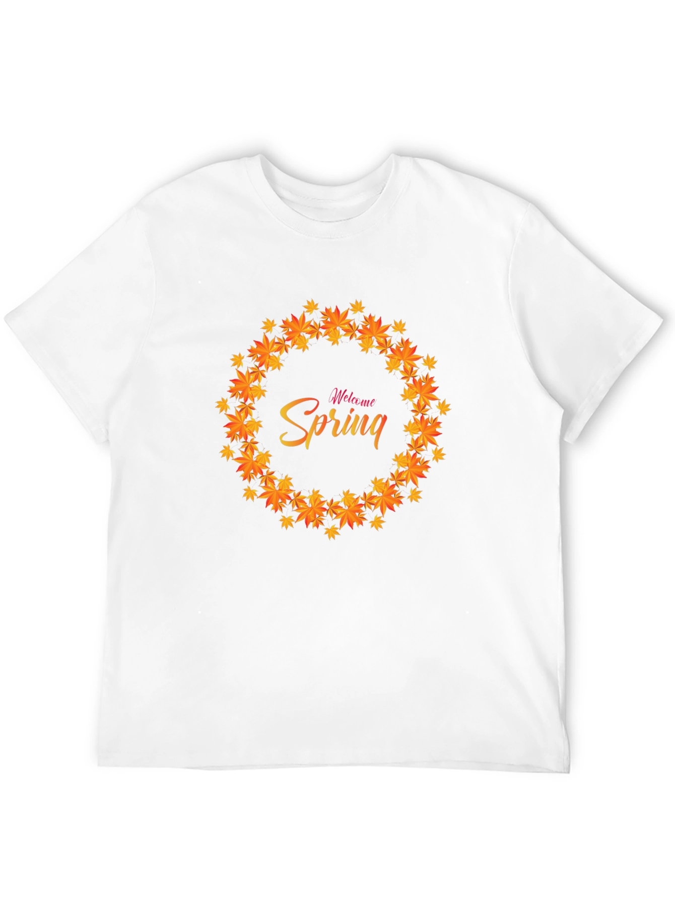 Welcome Spring Leaf Wreath Black T-Shirt
