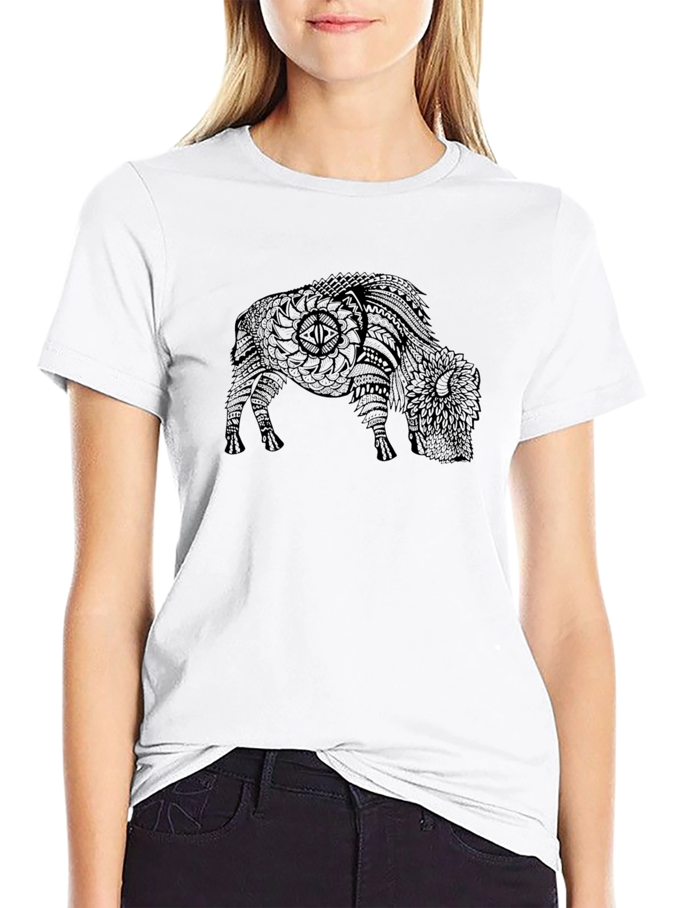 Black T-Shirt with Bison Graphic Print