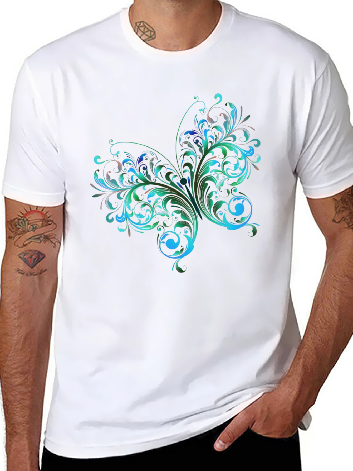 Stylish Black T-Shirt with Floral Butterfly Design
