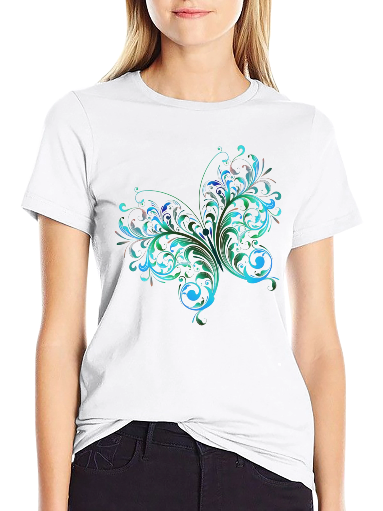 Stylish Black T-Shirt with Floral Butterfly Design