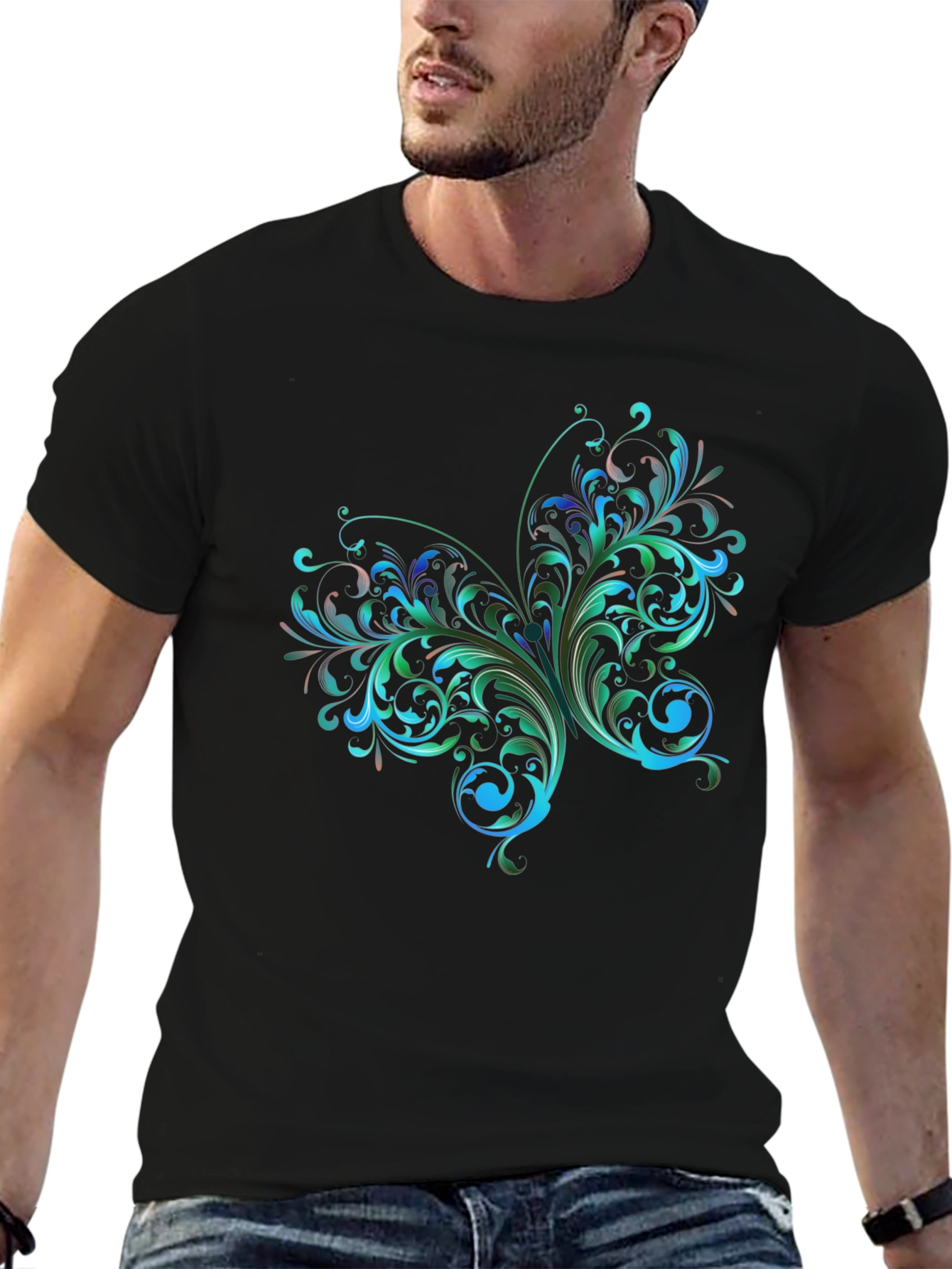 Stylish Black T-Shirt with Floral Butterfly Design