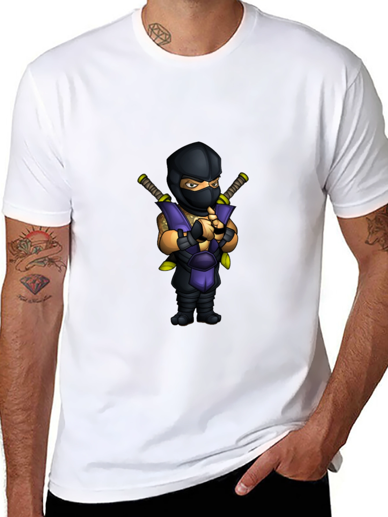 Ninja Cartoon Graphic Black T-Shirt