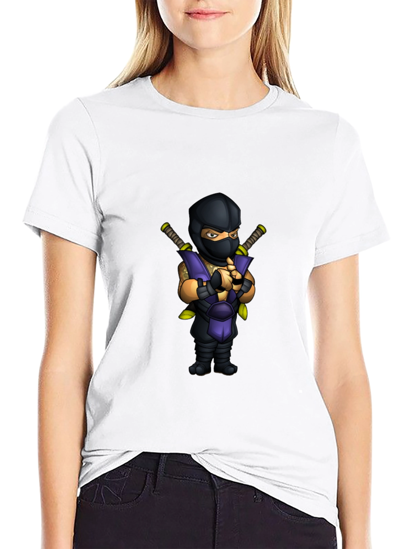Ninja Cartoon Graphic Black T-Shirt
