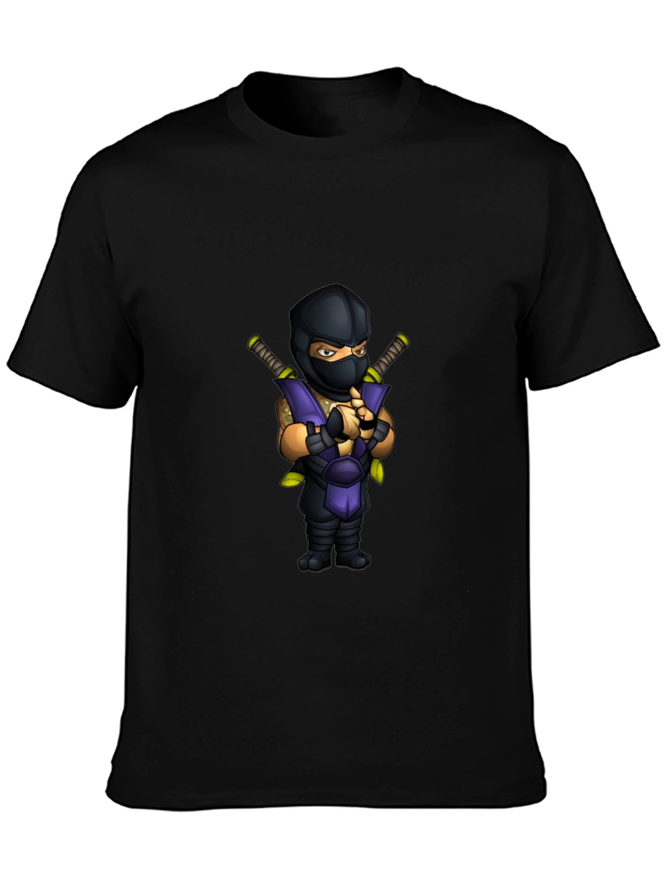 Ninja Cartoon Graphic Black T-Shirt