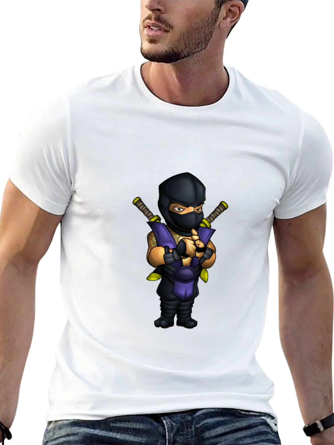 Ninja Cartoon Graphic Black T-Shirt