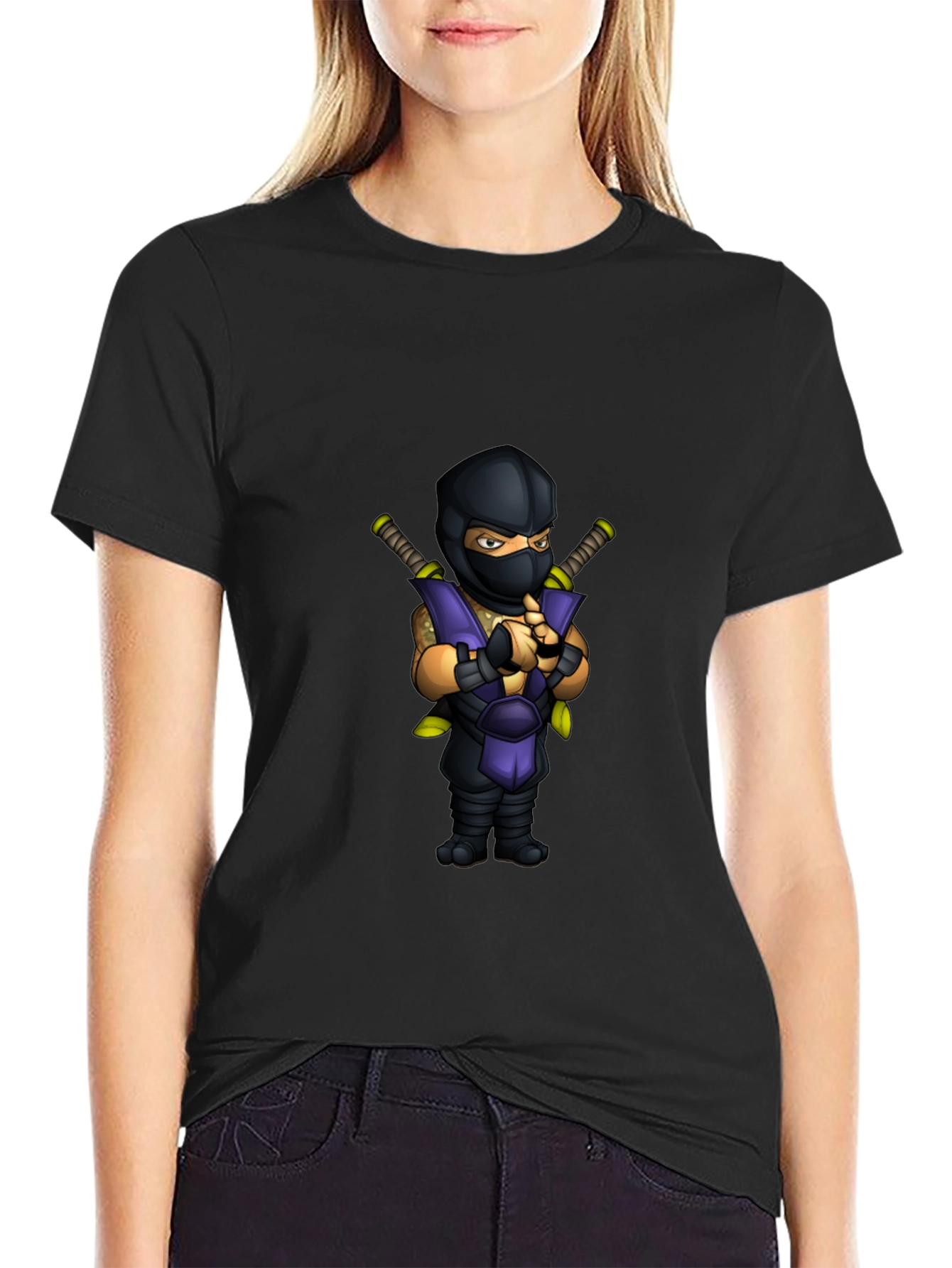 Ninja Cartoon Graphic Black T-Shirt