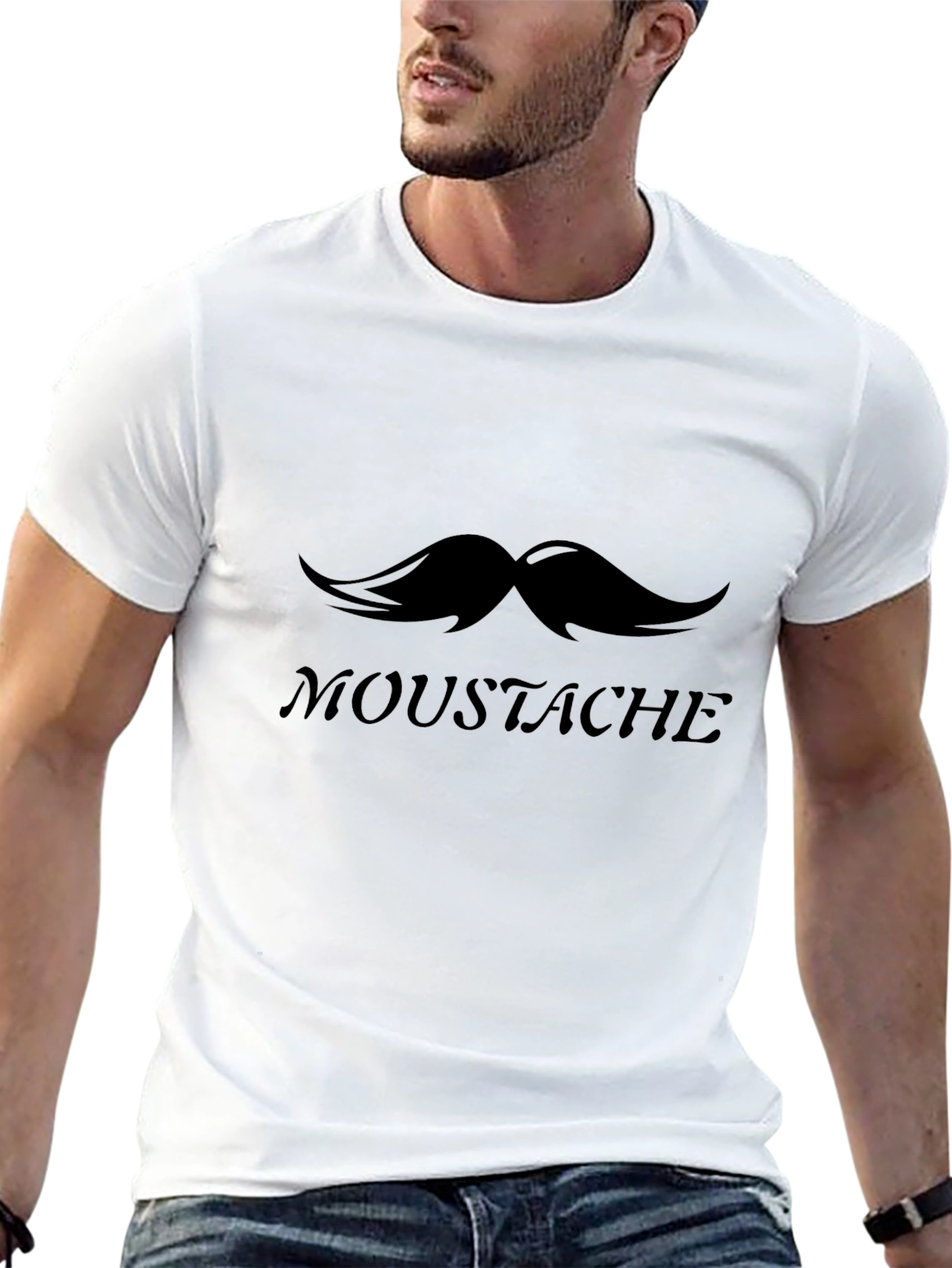 Moustache Graphic Black Tee - Classic Funny Design