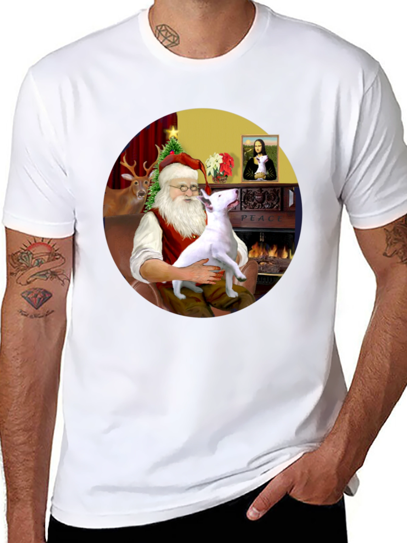 Santa & Bull Terrier T-Shirt Holiday Apparel