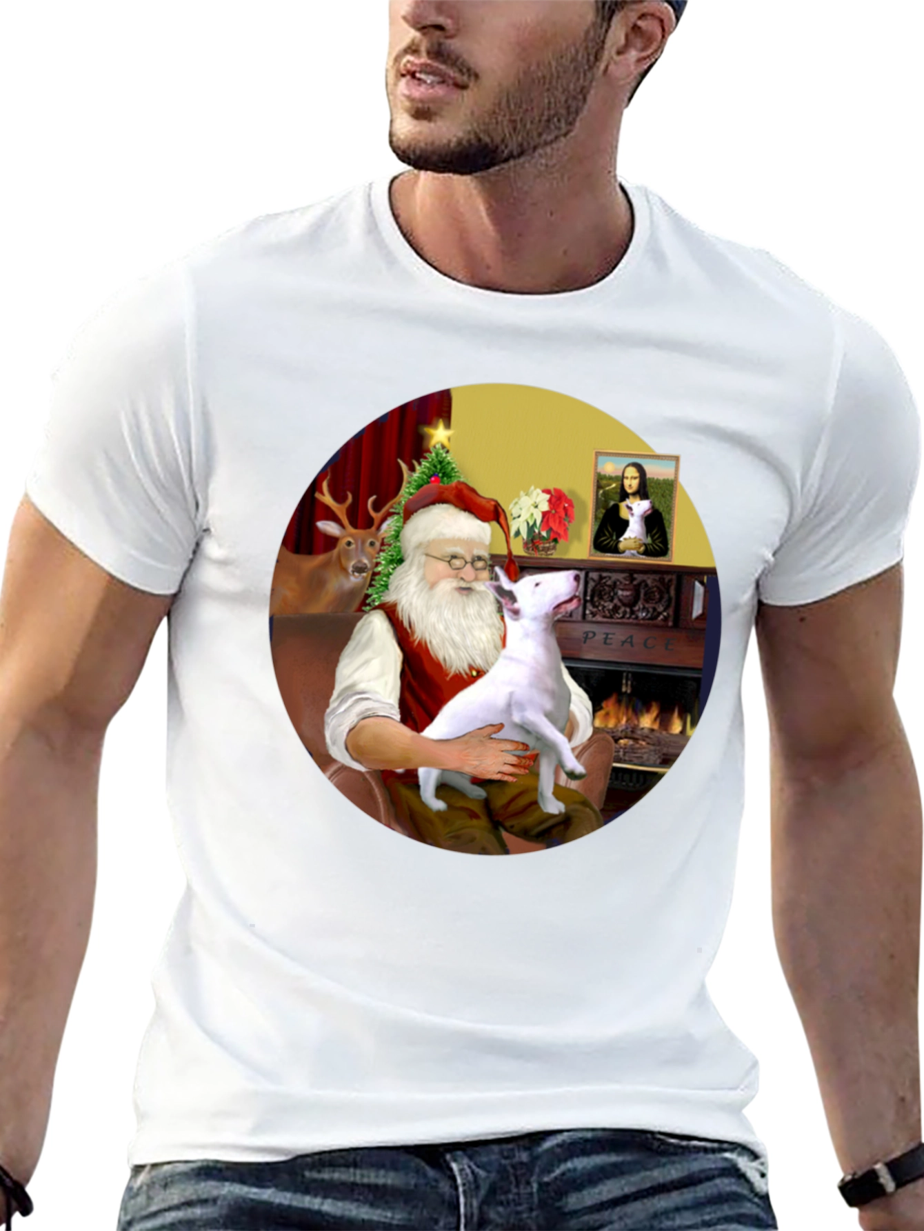Santa & Bull Terrier T-Shirt Holiday Apparel