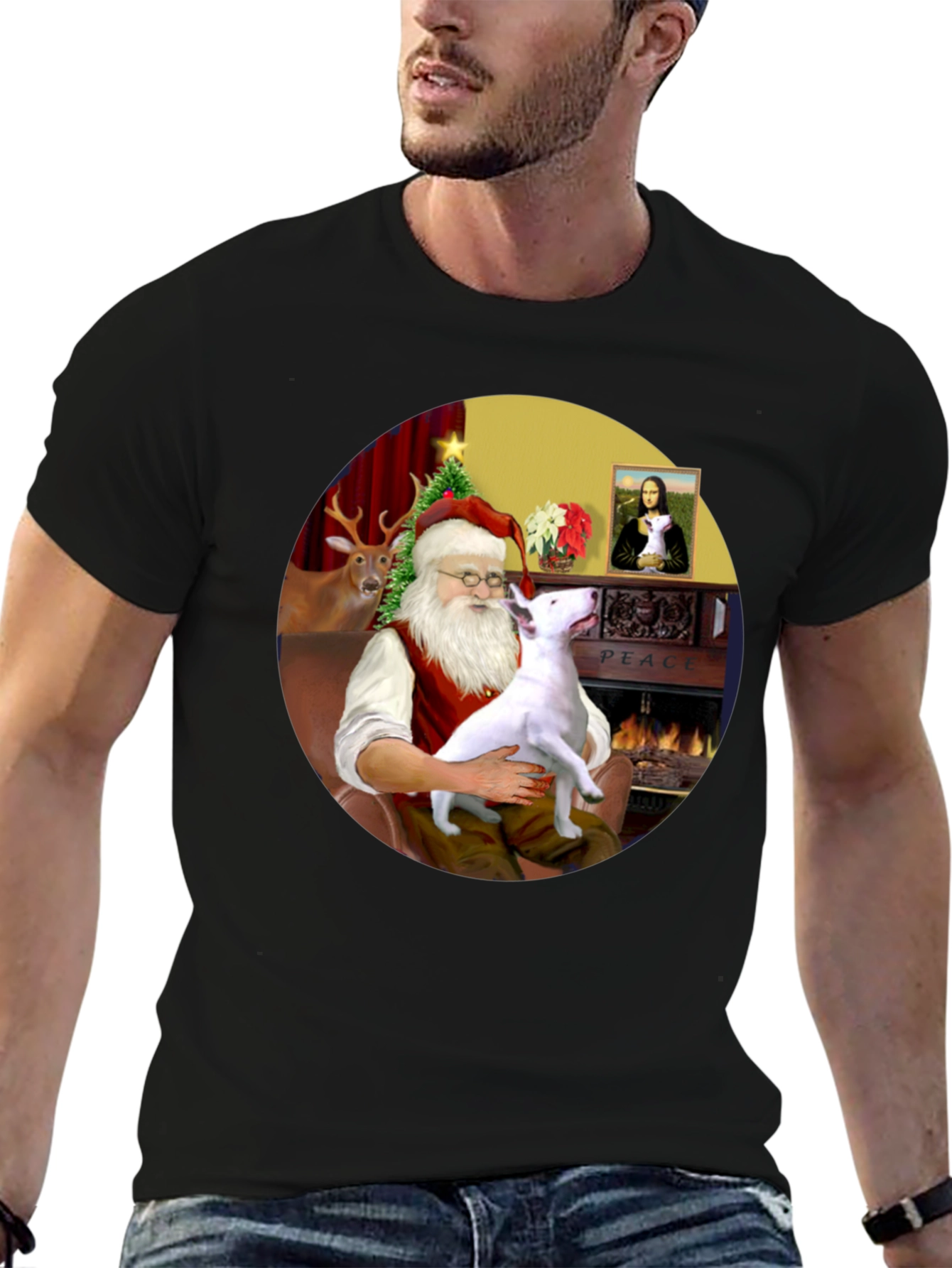 Santa & Bull Terrier T-Shirt Holiday Apparel